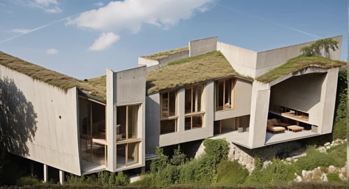 dunes house,grass roof,ecovillages,cubic house,passivhaus,house in mountains,goetheanum,house in the mountains,roof landscape,modern house,glickenhaus,fresnaye,dune ridge,habitat 67,modern architecture,folding roof,residential house,building valley,ecovillage,lohaus,Photography,General,Realistic