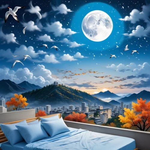 landscape background,moon and star background,slumberland,background vector,autumn background,dreamscapes,dreamtime,sleeping room,night sky,night scene,nightflight,moonlighted,dreamland,moonlit night,mobile video game vector background,fantasy picture,moon night,dreamlife,lunar landscape,moon phase,Unique,Design,Sticker