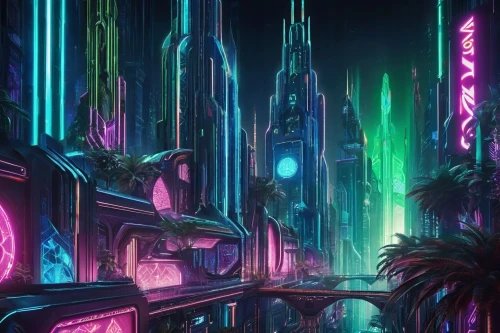 futuristic landscape,cybercity,fantasy city,polara,cyberia,cyberworld,futuristic,tron,colorful city,metropolis,synth,cyberscene,cybertown,cyberpunk,neon arrows,80's design,scifi,areopolis,hypermodern,alien world,Illustration,Vector,Vector 16