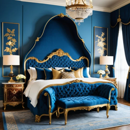 blue room,bedchamber,ornate room,royal blue,chambre,mazarine blue,dark blue and gold,opulently,malplaquet,opulent,blue pillow,fromental,damask,blue lamp,great room,victorian room,royale,four poster,sumptuous,venice italy gritti palace,Photography,General,Realistic