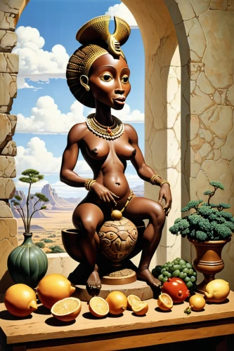 african art,african woman,afrikan,african culture,nubian,fatoumata,nubia,khokhloma painting,oshun,akobo,nzinga,umoja,vodun,umgeni,menkaure,nuwaubians,olubunmi,azanian,africaines,popoola,Illustration,Retro,Retro 18