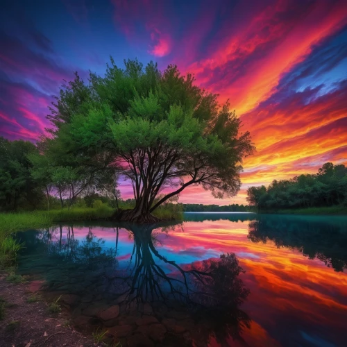 colorful tree of life,splendid colors,incredible sunset over the lake,beautiful colors,isolated tree,lone tree,intense colours,magic tree,beautiful landscape,nature landscape,colorful light,evening lake,colorful water,harmony of color,landscapes beautiful,landscape nature,reflection in water,nature wallpaper,purple landscape,vibrant color,Photography,Documentary Photography,Documentary Photography 13