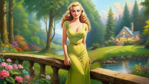 girl in a long dress,galadriel,margaery,green dress,frigga,margairaz,fantasy picture,sigyn,elsa,tinkerbell,rapunzel,eilonwy,the blonde in the river,elona,fairy tale character,background ivy,spring background,fantasy art,fantasy woman,ellinor