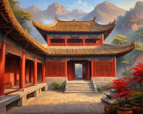 tianxia,hall of supreme harmony,baoqing,jinchuan,rongfeng,qibao,wanxian,zaozhuang,dojo,xuezhong,xiangfei,xixia,lianzhong,yangmei,dalixia,jiangxia,shaozhong,landscape background,quanzhong,xiaowen,Conceptual Art,Oil color,Oil Color 22