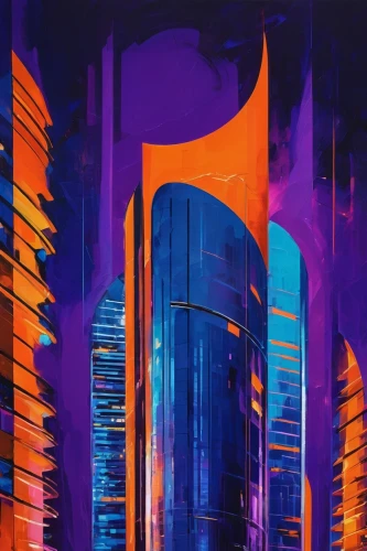 cybercity,cityscape,colorful city,hypermodern,futuristic landscape,skyscrapers,urban towers,ctbuh,sedensky,metropolis,synth,abstract corporate,guangzhou,skyscraper,futurist,cyberport,cyberpunk,dubia,cybertown,vdara,Art,Artistic Painting,Artistic Painting 42