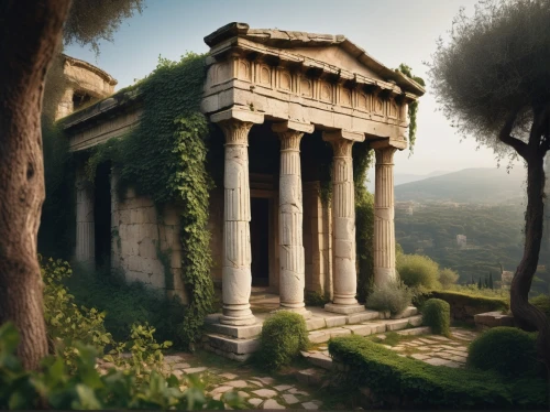 temple of diana,greek temple,roman temple,panagora,artemis temple,house with caryatids,messene,ancient house,metapontum,peristyle,the ancient world,tempio,temple of hercules,delphi,ancient rome,roman ancient,classical antiquity,mausolea,caesonia,mausoleum ruins,Illustration,Abstract Fantasy,Abstract Fantasy 07