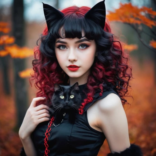 halloween cat,orin,halloween black cat,cat ears,red riding hood,little red riding hood,feline look,vampy,red bow,gothic woman,gothic style,samhain,red cat,firecat,morwen,gothic portrait,black cat,demoness,vampyre,bewitching,Photography,Artistic Photography,Artistic Photography 12