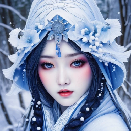 suit of the snow maiden,the snow queen,inner mongolian beauty,white rose snow queen,kunqu,oriental princess,winterblueher,blue snowflake,ice queen,geishas,geisha girl,longmei,oriental girl,mongolian girl,snow white,geisha,neige,hanfu,jianyin,eternal snow,Unique,Paper Cuts,Paper Cuts 01