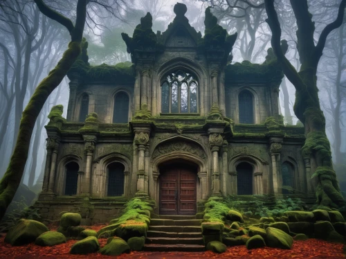 witch's house,haunted cathedral,ghost castle,forest chapel,witch house,house in the forest,haunted house,the haunted house,abandoned house,haunted castle,sunken church,creepy house,abandoned place,fairytale castle,forest house,gothic style,fairy tale castle,ancient house,abandoned places,wooden church,Art,Artistic Painting,Artistic Painting 31