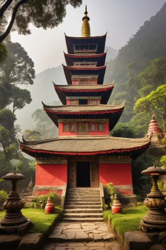 buddhist temple,stone pagoda,asian architecture,the golden pavilion,buddha tooth relic temple,pagodas,palyul,golden pavilion,thai temple,qinshan,wudang,hushan,nepal,yongyut,south korea,hall of supreme harmony,taroko,hanging temple,emei,buddhist temple complex thailand,Art,Artistic Painting,Artistic Painting 40