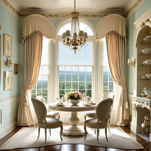 breakfast room,dining room table,dining room,french windows,bay window,great room,ornate room,highgrove,danish room,dining table,valances,victorian room,sitting room,rosecliff,gustavian,lanesborough,blue room,victorian table and chairs,opulently,window curtain,Photography,General,Realistic