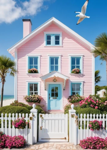 beach house,houses clipart,dreamhouse,seaside country,beachhouse,white picket fence,beautiful home,summer cottage,florida home,weatherboard,seaside resort,doll house,guesthouses,beach hut,house by the water,homeaway,tropical house,nantucket,little house,country house,Illustration,Retro,Retro 06