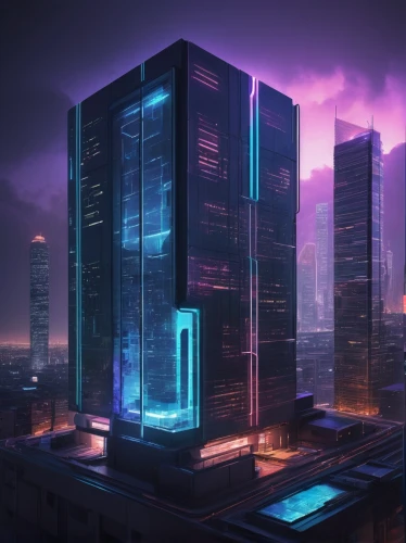 cybercity,cybertown,cyberport,cyberpunk,skyscraping,cityscape,mainframes,skyscraper,metropolis,cyberia,electric tower,pc tower,cyberworld,enernoc,city at night,hypermodern,urban towers,the skyscraper,megacorporation,ctbuh,Conceptual Art,Sci-Fi,Sci-Fi 22