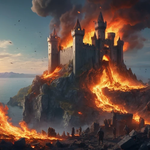 kings landing,fantasy picture,osgiliath,fantasy art,castle of the corvin,firelands,tirith,winterfell,cataclysm,irminsul,heroic fantasy,garrison,dragonstone,the conflagration,beleriand,fire background,fantasy landscape,nargothrond,eyrie,seregil,Conceptual Art,Fantasy,Fantasy 02