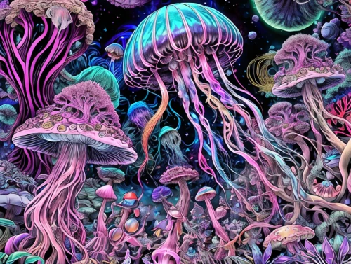 mushroom landscape,shrooms,psychedelic,mushrooms,psychedelics,psychedelia,psilocybin,hallucinogens,mushroom island,mycelial,dmt,hallucinogen,coral reef,hallucinogenic,psychotropics,alien world,fairy world,kaleidoscape,polyp,organisms