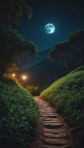 the mystical path,the path,path,moonlit night,pathway,moonwalked,forest path,fantasy picture,tree lined path,night image,night scene,nature wallpaper,winding road,moon and foliage,landscape background,nature background,aaaa,hiking path,the way of nature,the way,Photography,General,Cinematic