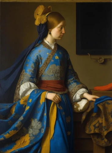 vermeer,girl with cloth,parmigianino,gentileschi,girl in cloth,pasini,odalisque,guercino,vouet,caravelli,mauritshuis,portrait of a woman,guarini,liotard,batoni,portrait of a girl,girolamo,girl with bread-and-butter,dossi,nergaard,Art,Classical Oil Painting,Classical Oil Painting 07