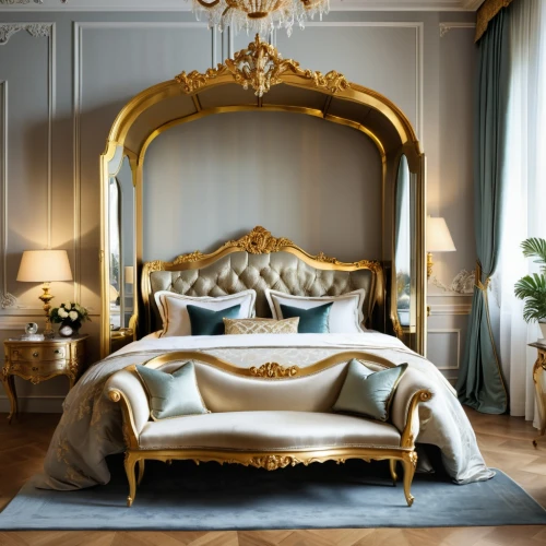 bedchamber,chambre,malplaquet,ornate room,gustavian,ritzau,four poster,gold stucco frame,daybed,meurice,sumptuous,chevalerie,opulent,opulently,opulence,rococo,neoclassical,luxurious,furnishing,baccarat,Photography,General,Realistic