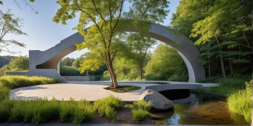 3d rendering,semi circle arch,render,japanese garden ornament,virtual landscape,adventure bridge,japanese zen garden,futuristic landscape,3d render,3d rendered,landscaped,renders,zen garden,arbor,japanese garden,nature garden,landscape design sydney,bridge arch,archways,dragon bridge,Photography,General,Realistic