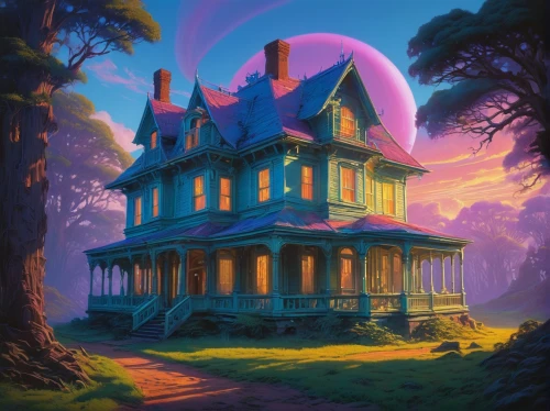 witch's house,dreamhouse,lonely house,victorian house,house silhouette,the haunted house,witch house,haunted house,old victorian,house in the forest,little house,house painting,ancient house,victorian,crooked house,creepy house,home landscape,doll's house,beautiful home,fantasy picture,Conceptual Art,Fantasy,Fantasy 01