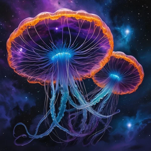 jellyfish,cauliflower jellyfish,cnidaria,lion's mane jellyfish,jellyfishes,sea jellies,defend,mushroom landscape,nauplii,blue mushroom,medusae,deepsea,medusahead,garrison,cosmic flower,jellies,om,bioluminescent,kirlian,wavelength,Conceptual Art,Sci-Fi,Sci-Fi 01