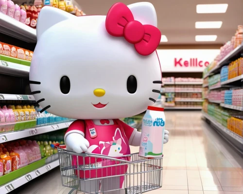 hello kitty,kawaii foods,shopper,shopping icon,ntuc,doll cat,shopping basket,shopping trolley,fairprice,grocery,fuwa,homeplus,supermarket,kewpie,grocery shopping,kewpie doll,toy shopping cart,kihon,kelloggs,retailing,Unique,3D,3D Character