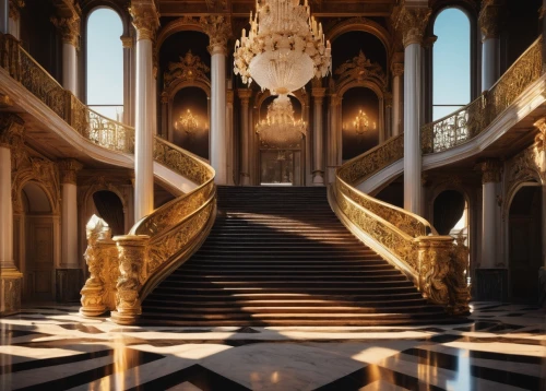 versailles,staircase,ornate room,grandeur,europe palace,marble palace,baroque,royal interior,ritzau,hall of the fallen,opulence,ornate,outside staircase,the palace,crown palace,staircases,chateauesque,water palace,neoclassical,palatial,Illustration,Paper based,Paper Based 16
