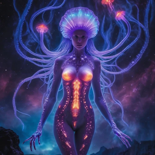 nebula guardian,medusa,kirlian,kerrii,aquarius,medusae,kundalini,root chakra,neon body painting,kerrigan,nebula,venusian,nebula 3,zodiac sign gemini,aquarian,cortana,earth chakra,vodun,aura,dakini,Conceptual Art,Sci-Fi,Sci-Fi 13
