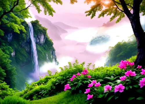 nature background,landscape background,background view nature,cartoon video game background,nature landscape,natural scenery,nature wallpaper,fantasy landscape,spring background,the natural scenery,springtime background,beautiful landscape,mountain scene,waterfalls,mountain landscape,flower background,waterfall,landscape nature,mountainous landscape,beauty scene,Illustration,American Style,American Style 02