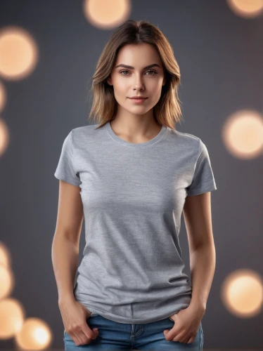 girl in t-shirt,jeans background,women's clothing,women clothes,portrait background,girl on a white background,tshirt,mirifica,cotton top,menswear for women,photographic background,undershirts,camisole,female model,right curve background,blurred background,ladies clothes,women fashion,young woman,shirt,Photography,General,Commercial