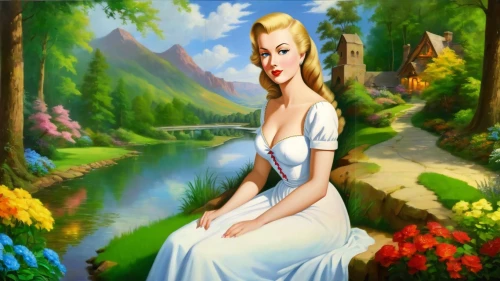 maureen o'hara - female,girl in the garden,marylyn monroe - female,fantasy picture,fairy tale character,the blonde in the river,landscape background,springtime background,connie stevens - female,fraulein,vasilisa,cinderella,spring background,jessamine,dorthy,habanera,art painting,portrait background,lilly of the valley,bridalveil