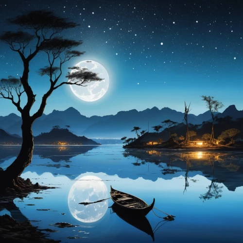 moonlit night,blue moon,moon and star background,landscape background,fantasy picture,moonlit,lunar landscape,fantasy landscape,night scene,windows wallpaper,mid-autumn festival,moonlight,dreamtime,riverclan,moonlighted,world digital painting,full moon,dreamscapes,arabic background,moonglow,Illustration,Paper based,Paper Based 07
