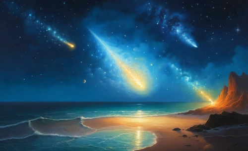 comets,meteors,meteor,space art,meteor shower,auroral,markarian,galaxy collision,galaxias,fantasy picture,protostars,fantasy landscape,andromeda,galaxy,asteroids,meteoritic,meteorites,astronomy,falling stars,meteoric,Illustration,Realistic Fantasy,Realistic Fantasy 18