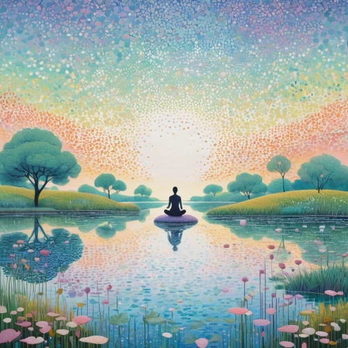 lotus on pond,water lotus,dubbeldam,meditation,lilly pond,meditator,lotus pond,meditative,waterlilies,lotus blossom,tranquil,meditate,lily pond,water lilies,lotus,watercolor background,serene,stillness,waterlily,serenity,Conceptual Art,Daily,Daily 31