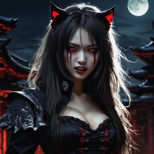 demoness,morgana,vampire woman,vampire lady,halloween black cat,blackwolf,kurohime,vampyre,gothic woman,bedevil,vampyres,black cat,red eyes,kitsune,vampy,hecate,maomao,dhampir,vampiric,lilith,Conceptual Art,Fantasy,Fantasy 11
