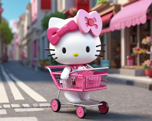 hello kitty,toy shopping cart,cute cartoon character,doll cat,shopping icon,pink cat,cute cartoon image,shopping cart,strolling,the shopping cart,dolly cart,cartoon cat,pink car,shopper,shopping trolley,shopping street,stroller,cart,pinki,pushcart,Unique,3D,3D Character