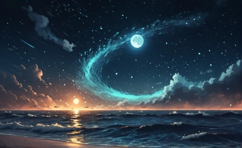 ocean background,moon and star background,ocean,sea night,beautiful wallpaper,moon and star,the endless sea,samsung wallpaper,bioluminescent,aquarius,dolphin background,tsunami,lunar,tidal wave,free background,space art,oceanos,samuil,ocean waves,stars and moon,Conceptual Art,Fantasy,Fantasy 02