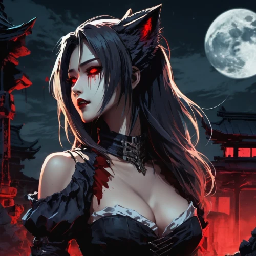 morgana,vampire lady,halloween black cat,kaguya,vampire woman,halloween background,kurohime,asagi,halloween wallpaper,xuanze,kitsune,yuexiu,demoness,vampyre,yuel,vampire,lunar eclipse,halloween banner,miqati,bedevil,Conceptual Art,Fantasy,Fantasy 02