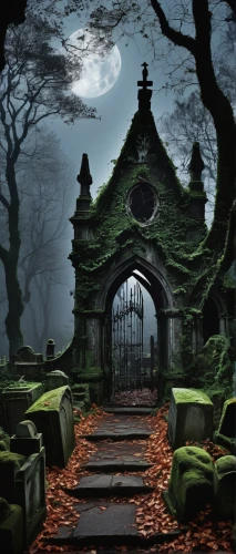 witch's house,haunted cathedral,witch house,halloween background,haunted house,haunted castle,the haunted house,old graveyard,ghost castle,graveyards,fantasy picture,forest chapel,halloween scene,graveyard,gothic style,haunted forest,moss landscape,hauntings,the threshold of the house,lostplace,Illustration,Abstract Fantasy,Abstract Fantasy 08