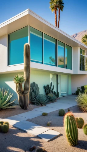 mid century house,mid century modern,xeriscaping,dunes house,cactuses,neutra,cacti,midcentury,mid century,desert plant,palm springs,eichler,cactus,desert landscape,modern house,desert plants,3d rendering,modern architecture,desert desert landscape,organ pipe cactus,Illustration,Realistic Fantasy,Realistic Fantasy 11