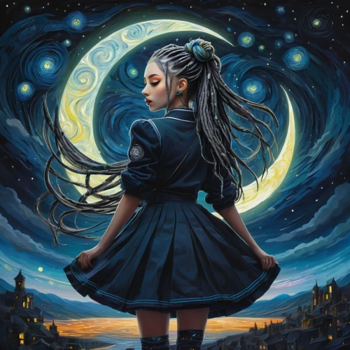 moonchild,selene,mystical portrait of a girl,moon shine,moon phase,moonbeams,moonshadow,moonbeam,moonlighters,evanescence,moonlit night,dreamtime,moon and star background,moonlit,violinist violinist of the moon,hecate,the girl in nightie,celestial body,moon night,queen of the night,Illustration,Realistic Fantasy,Realistic Fantasy 17