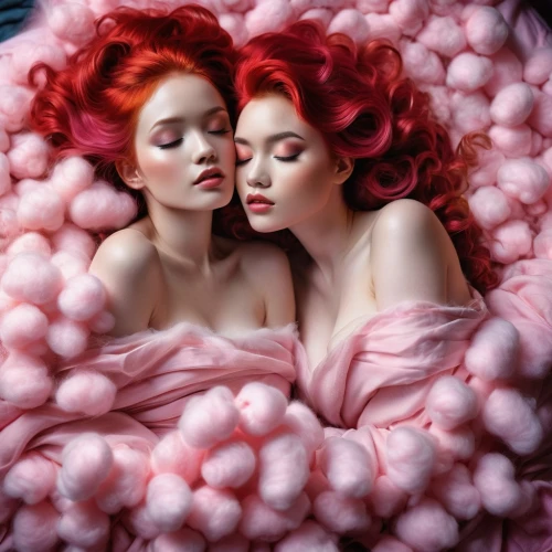redheads,pompoms,pompons,porcelain dolls,curdles,puffy hearts,rhinemaidens,duvets,burlesques,cocoons,milkmaids,dolls,ballgowns,pink macaroons,swirlgirls,temptresses,cochineal,silkies,heart candies,twin flowers,Illustration,Realistic Fantasy,Realistic Fantasy 10