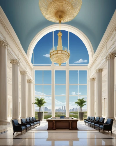 cochere,lobby,rosecliff,luxury home interior,ballrooms,art deco,futuh,penthouses,doric columns,neoclassical,emirates palace hotel,sheikh zayed grand mosque,ballroom,luxury hotel,neoclassicism,hotel lobby,palladianism,palatial,hall of nations,grand hotel europe,Illustration,Retro,Retro 15