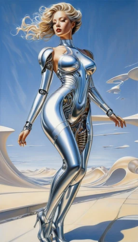 silver surfer,dazzler,sandahl,sprint woman,fembot,quicksilver,argost,cybernetically,biomechanical,catsuit,barbarella,cybernetic,lilandra,bionic,spiegle,laureline,chromed,transhuman,sci fiction illustration,cortana,Conceptual Art,Sci-Fi,Sci-Fi 24