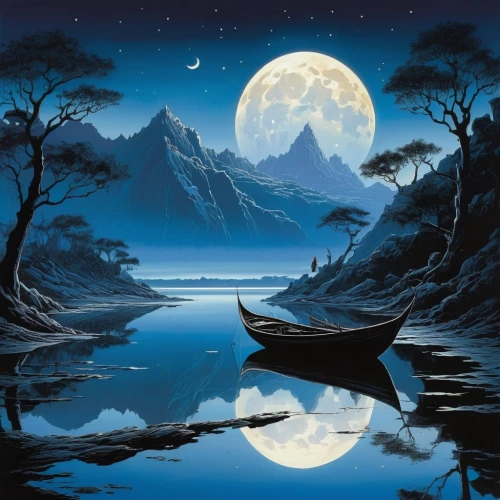 moonlit night,fantasy picture,landscape background,lunar landscape,blue moon,moonlit,moon and star background,moonesinghe,full moon,world digital painting,fantasy landscape,moonlight,moonscapes,beautiful wallpaper,moon at night,moonscape,moonta,moon valley,lunar,hanging moon,Illustration,Realistic Fantasy,Realistic Fantasy 04