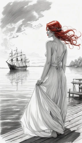 maedhros,scarlet sail,red sail,the sea maid,eurydice,the wind from the sea,anchoress,cosette,cymbeline,eponine,isoline,seadrift,windblown,etain,avonlea,vinland,ariadne,little girl in wind,boudica,lyonesse,Illustration,Black and White,Black and White 30