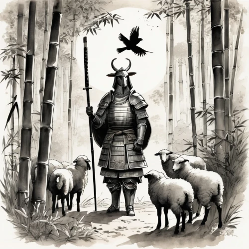 ashigaru,sheepherder,mawangdui,samurai,yi sun sin,shepherding,goatherd,shepherded,yojimbo,kyogen,ruminant,daimyo,chatumongol,ruminants,orlyk,the good shepherd,shepherd,the sheep,injun,nomads,Illustration,Paper based,Paper Based 30