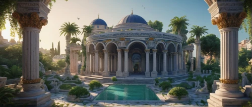 water palace,marble palace,theed,rivendell,mausoleum ruins,white temple,imperial shores,ancient city,arcadia,sansar,barrayaran,artemis temple,greek temple,calydonian,egyptian temple,parnassus,chhatris,garden of the fountain,naboo,citadels,Illustration,Realistic Fantasy,Realistic Fantasy 06