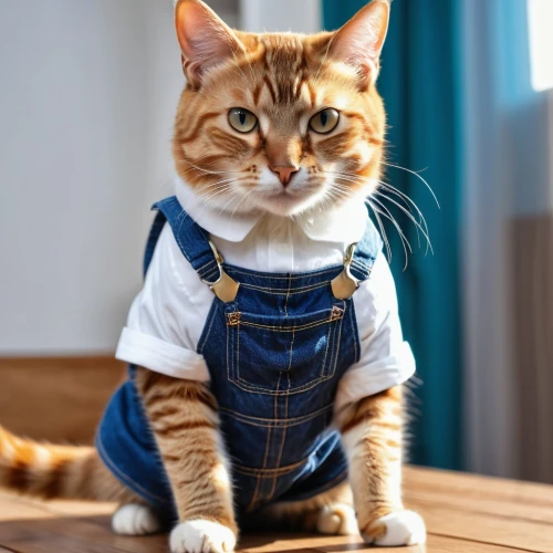 supercat,puss in boots,dungarees,ginger cat,orange tabby cat,kitterman,jean button,catman,red tabby,jeanswear,cat image,cat warrior,overalls,oktoberfest cats,jean jacket,girl in overalls,orange tabby,workwear,animals play dress-up,catterson