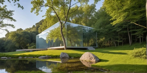mirror house,cubic house,cube house,cube stilt houses,house in the forest,summer house,water cube,house with lake,forest house,snohetta,glass facade,inverted cottage,structural glass,house by the water,glass wall,futuristic architecture,lindvall,modern house,pavillon,home landscape,Photography,General,Realistic